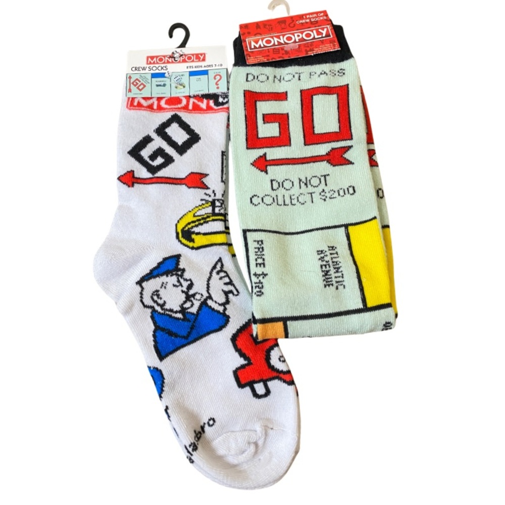 2 Pairs of Nostalgic Monopoly Board Game Crew Socks Unisex Size 6-12